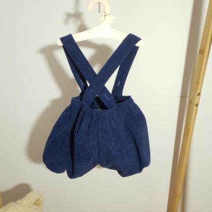 Bloomer bébé à bretelles Willoughby en velours côtelé bleu marine