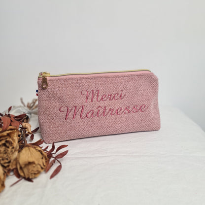 Trousse Daisy personnalisée avec broderie Merci Maîtresse