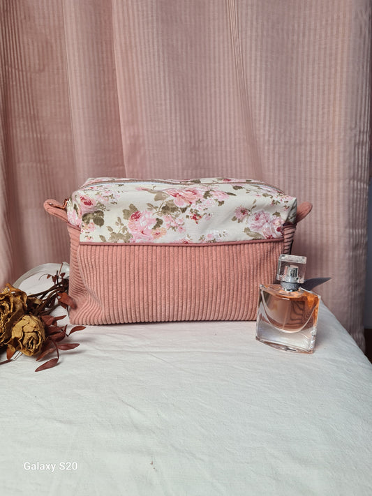 Trousse de toilette XXL Lina rose fleurie fait main – Kouturissime