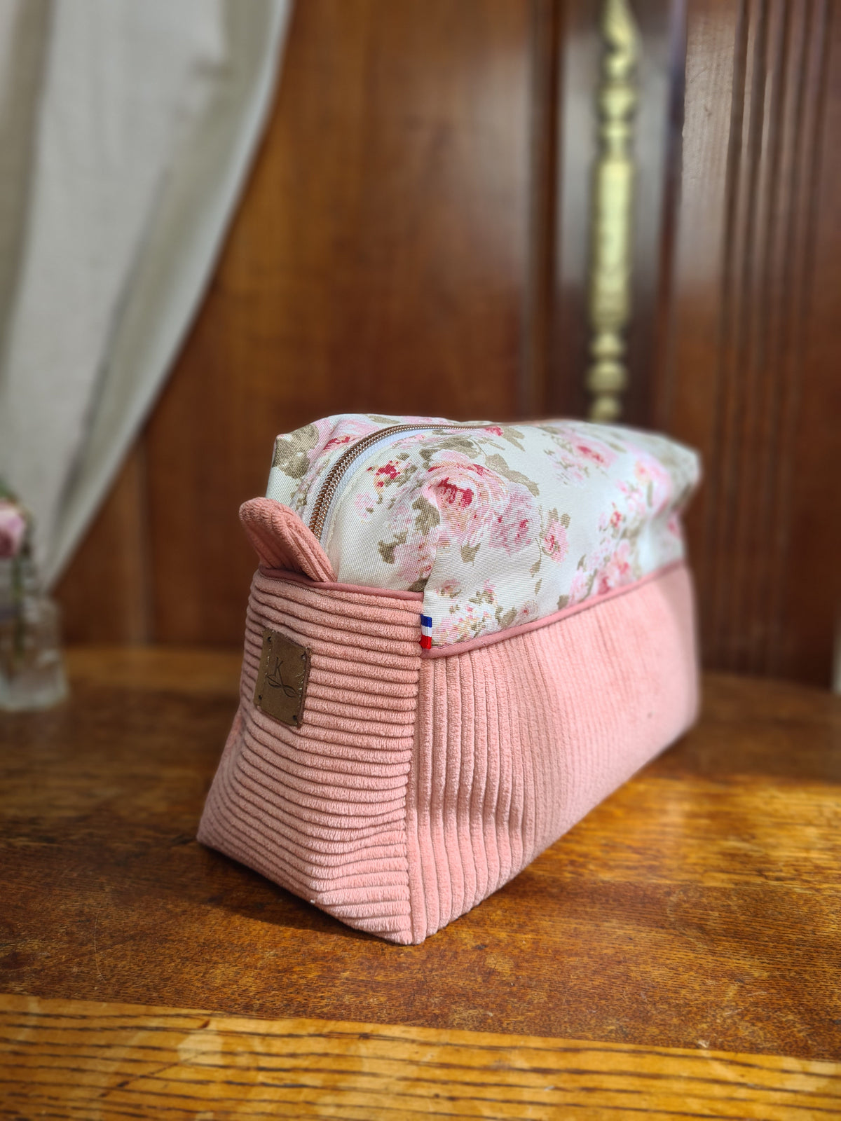 Trousse de toilette Lina grand format rose – trousse fait main