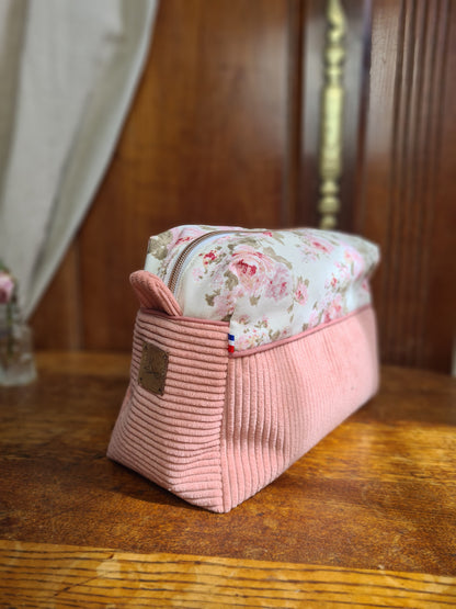 Trousse de toilette Lina grand format rose – trousse fait main