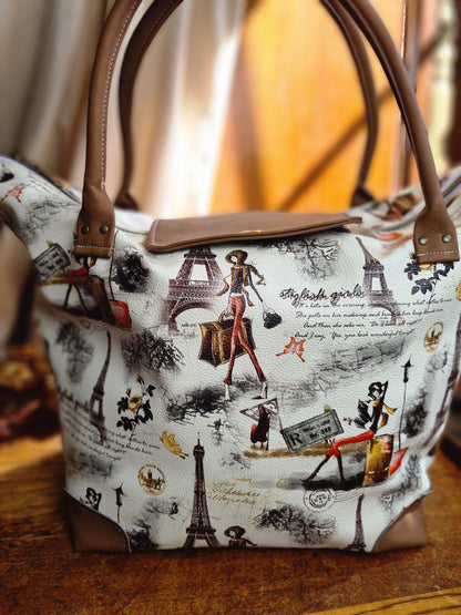 Sac cabas week-end Rebecca en simili cuir, vue de face et anses