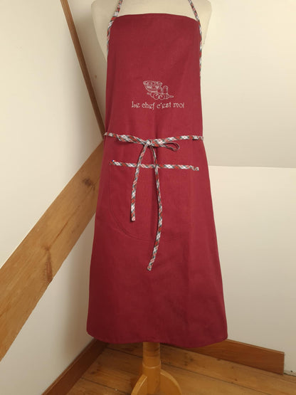 Tablier de cuisine Eliza rouge avec poche et longues lanières