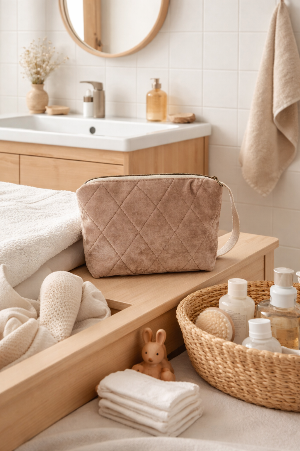 Barton – Trousse matelassée en velours ou enduit