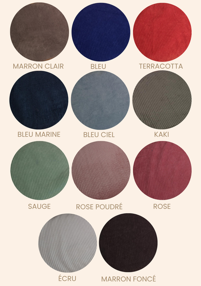 Coloris disponibles pour le bloomer bébé Willoughby en velours côtelé